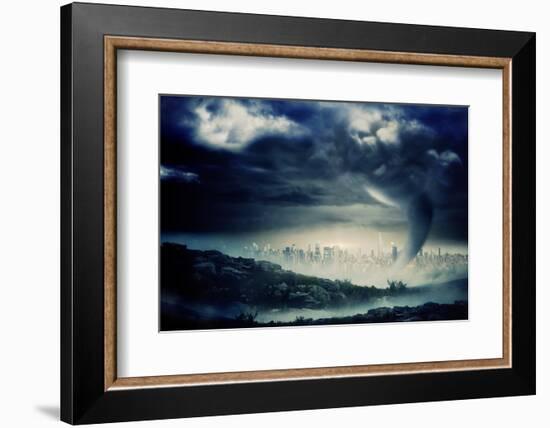 Digitally Generated Stormy Sky with Tornado over Cityscape-Wavebreak Media Ltd-Framed Photographic Print