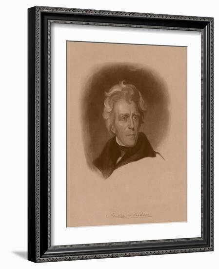 Digitally Restored American History Portrait of President Andrew Jackson-null-Framed Art Print