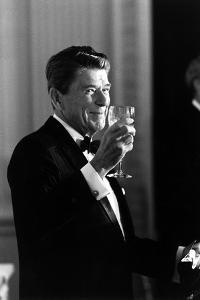 Digitally Restored Photo of President Ronald Reagan Making a Toast