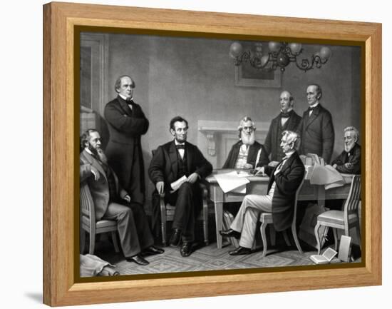 Digitally Restored Picture of President Lincoln Reading Emancipation Proclamation-Stocktrek Images-Framed Premier Image Canvas