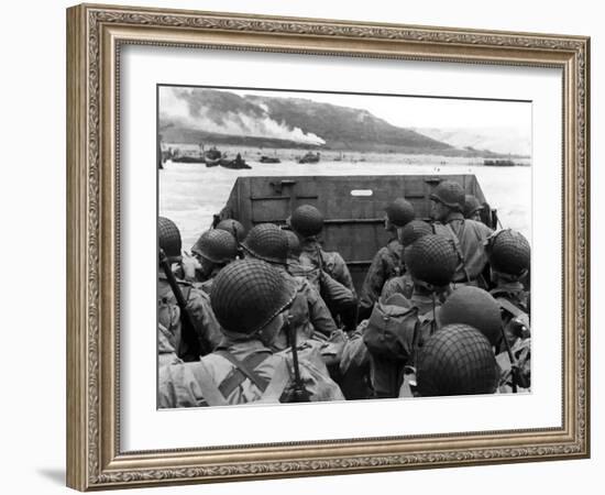 Digitally Restored Vector Photo of American Troops in a Landing Craft-Stocktrek Images-Framed Photographic Print