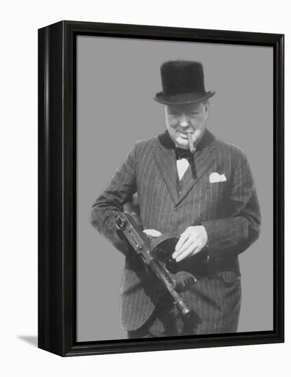 Digitally Restored Vector Photo of Sir Winston Churchill with a Tommy Gun-Stocktrek Images-Framed Premier Image Canvas