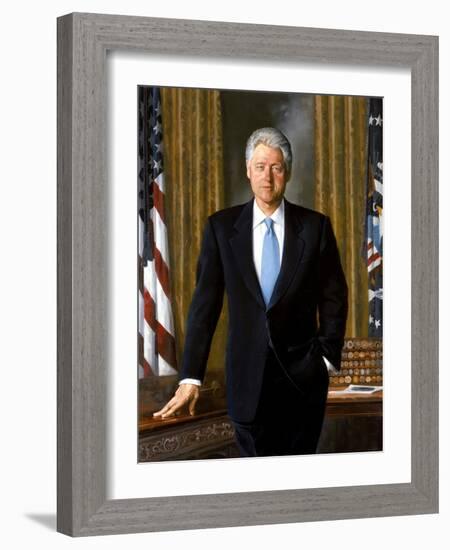 Digitally Restored White House Painting of President Bill Clinton-null-Framed Art Print