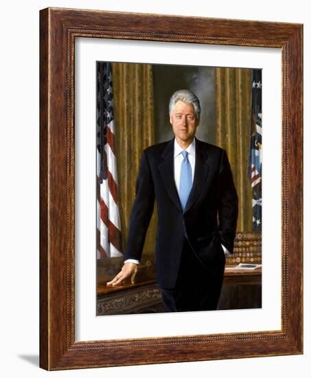 Digitally Restored White House Painting of President Bill Clinton-null-Framed Art Print