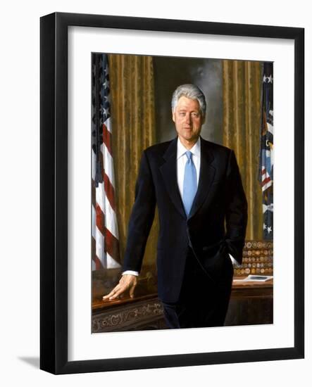 Digitally Restored White House Painting of President Bill Clinton-null-Framed Art Print