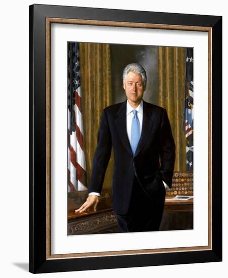 Digitally Restored White House Painting of President Bill Clinton-null-Framed Art Print