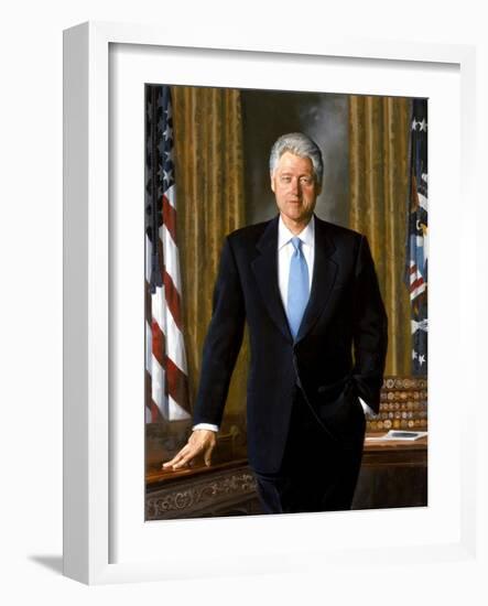 Digitally Restored White House Painting of President Bill Clinton-null-Framed Art Print