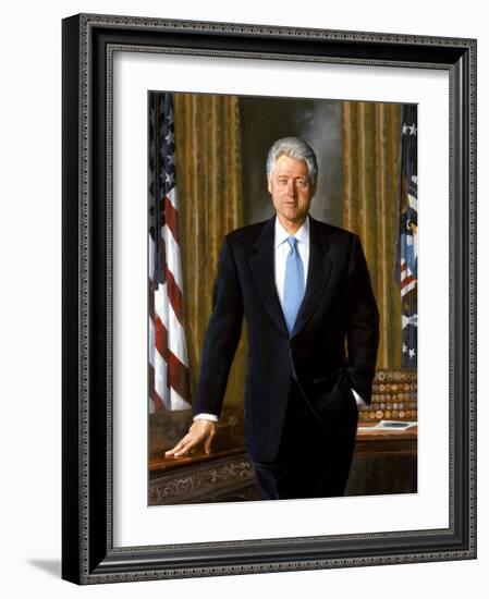 Digitally Restored White House Painting of President Bill Clinton-null-Framed Art Print