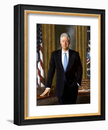 Digitally Restored White House Painting of President Bill Clinton-null-Framed Art Print