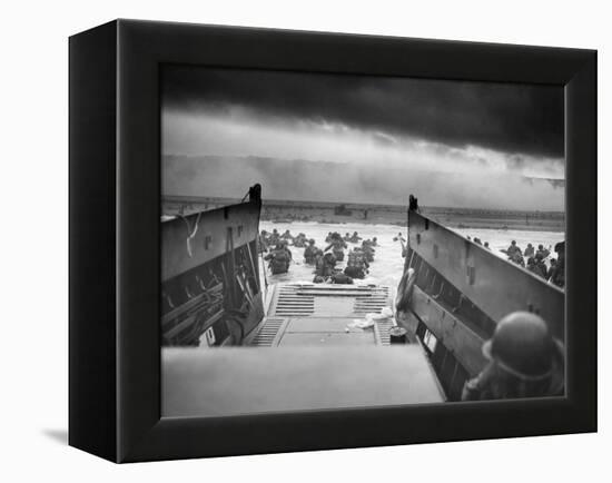 Digitally Restored World War II Photo of American Troops Approaching Omaha Beach-null-Framed Premier Image Canvas