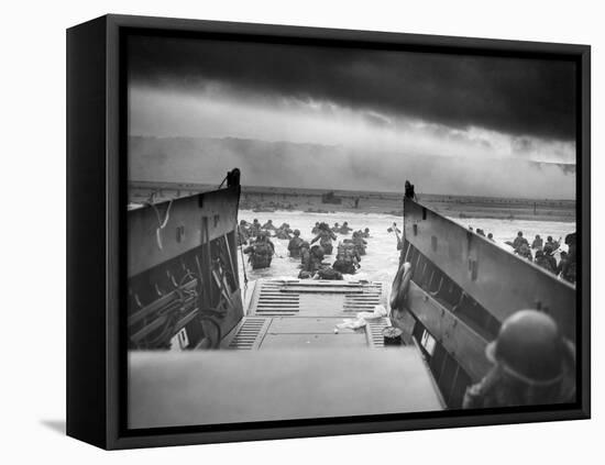 Digitally Restored World War II Photo of American Troops Approaching Omaha Beach-null-Framed Premier Image Canvas