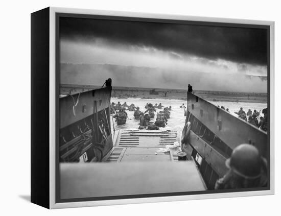 Digitally Restored World War II Photo of American Troops Approaching Omaha Beach-null-Framed Premier Image Canvas