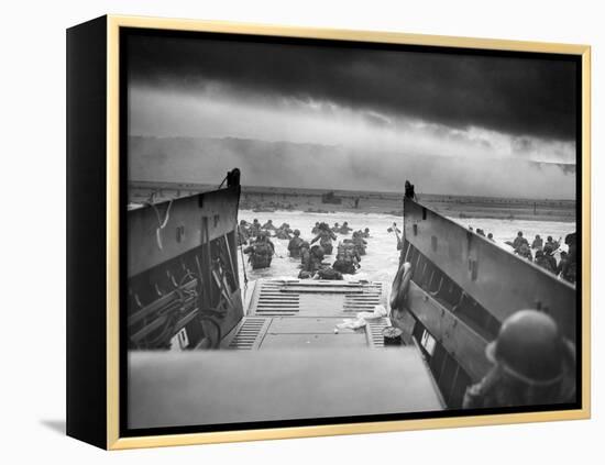 Digitally Restored World War II Photo of American Troops Approaching Omaha Beach-null-Framed Premier Image Canvas