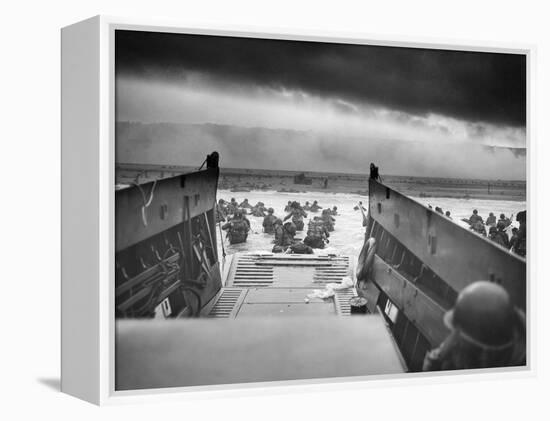 Digitally Restored World War II Photo of American Troops Approaching Omaha Beach-null-Framed Premier Image Canvas