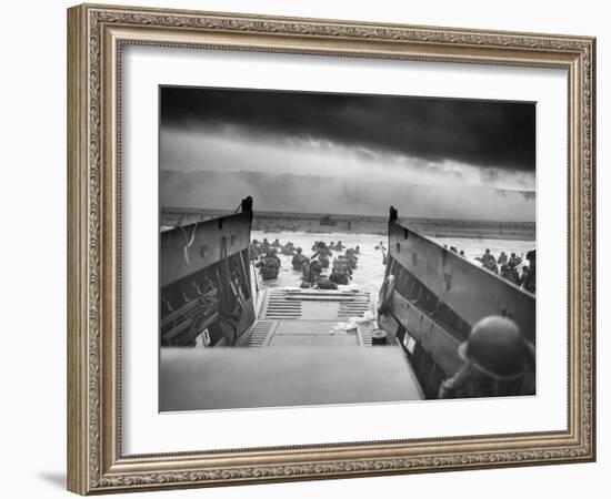 Digitally Restored World War II Photo of American Troops Approaching Omaha Beach-null-Framed Photographic Print