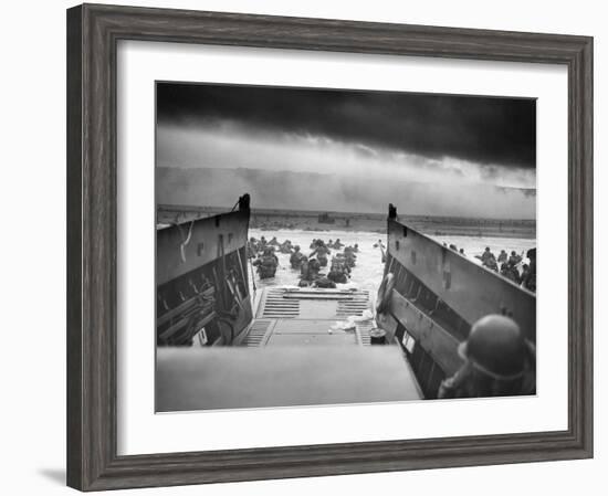 Digitally Restored World War II Photo of American Troops Approaching Omaha Beach-null-Framed Photographic Print