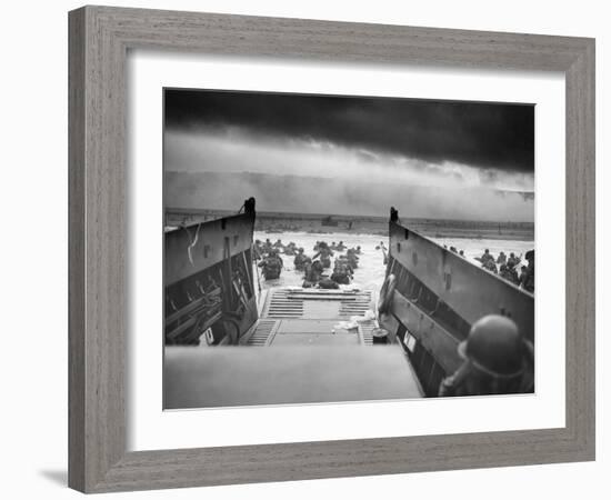 Digitally Restored World War II Photo of American Troops Approaching Omaha Beach-null-Framed Photographic Print