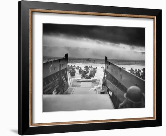 Digitally Restored World War II Photo of American Troops Approaching Omaha Beach-null-Framed Photographic Print