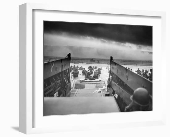 Digitally Restored World War II Photo of American Troops Approaching Omaha Beach-null-Framed Photographic Print