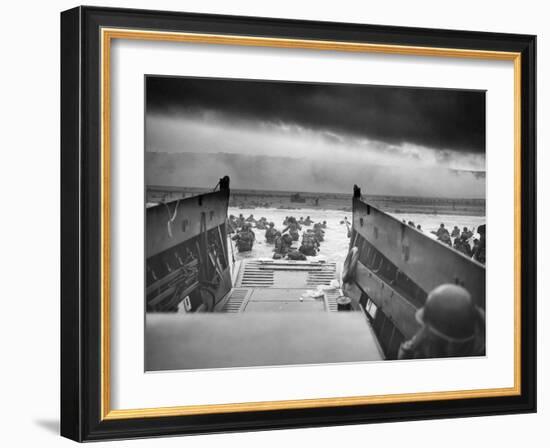 Digitally Restored World War II Photo of American Troops Approaching Omaha Beach-null-Framed Photographic Print