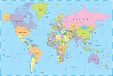 Colored World Map - Borders, Countries and Cities - Illustration-dikobraziy-Art Print