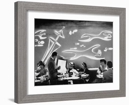 Dimly Lit Wall of the Sea Restaurant, with Customers Reading Their Menus with Flashlights-Wallace Kirkland-Framed Photographic Print