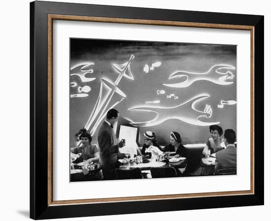 Dimly Lit Wall of the Sea Restaurant, with Customers Reading Their Menus with Flashlights-Wallace Kirkland-Framed Photographic Print