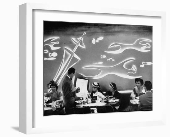 Dimly Lit Wall of the Sea Restaurant, with Customers Reading Their Menus with Flashlights-Wallace Kirkland-Framed Photographic Print