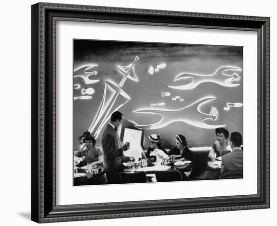 Dimly Lit Wall of the Sea Restaurant, with Customers Reading Their Menus with Flashlights-Wallace Kirkland-Framed Photographic Print