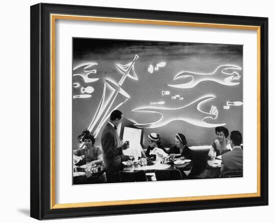 Dimly Lit Wall of the Sea Restaurant, with Customers Reading Their Menus with Flashlights-Wallace Kirkland-Framed Photographic Print