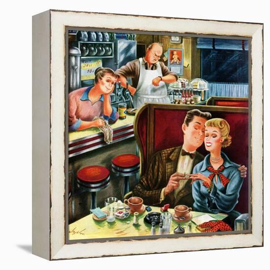 "Diner Engagement", July 15, 1950-Constantin Alajalov-Framed Premier Image Canvas