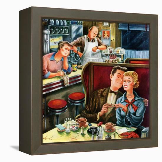 "Diner Engagement", July 15, 1950-Constantin Alajalov-Framed Premier Image Canvas