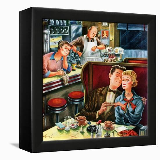 "Diner Engagement", July 15, 1950-Constantin Alajalov-Framed Premier Image Canvas