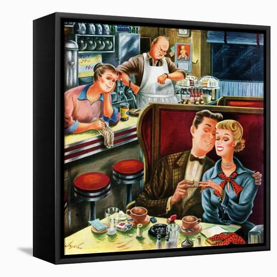 "Diner Engagement", July 15, 1950-Constantin Alajalov-Framed Premier Image Canvas