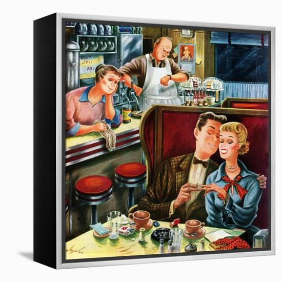 "Diner Engagement", July 15, 1950-Constantin Alajalov-Framed Premier Image Canvas