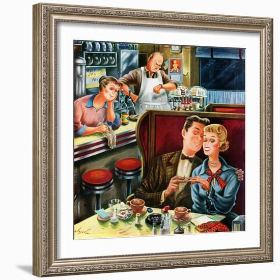 "Diner Engagement", July 15, 1950-Constantin Alajalov-Framed Giclee Print