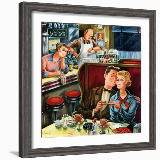 "Diner Engagement", July 15, 1950-Constantin Alajalov-Framed Giclee Print