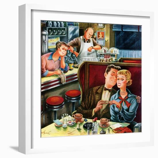 "Diner Engagement", July 15, 1950-Constantin Alajalov-Framed Giclee Print