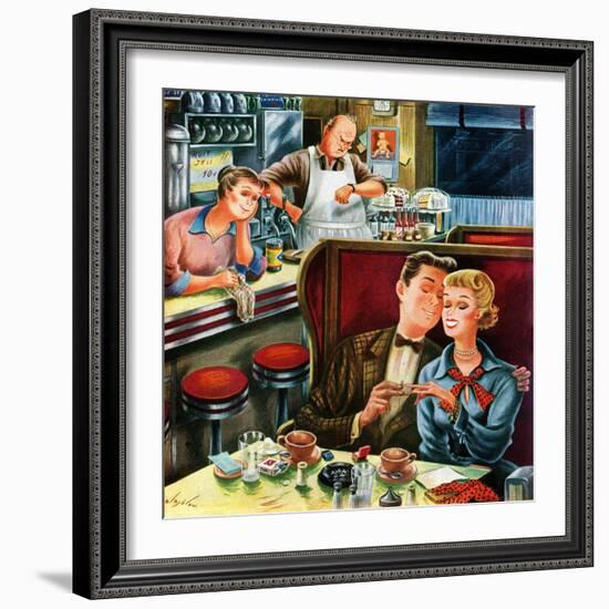 "Diner Engagement", July 15, 1950-Constantin Alajalov-Framed Giclee Print