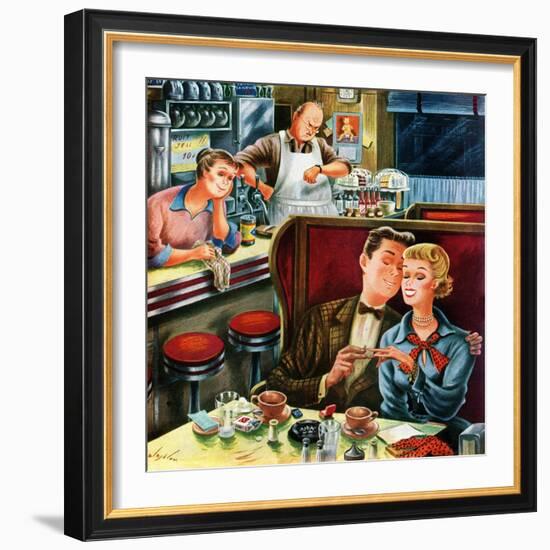 "Diner Engagement", July 15, 1950-Constantin Alajalov-Framed Giclee Print