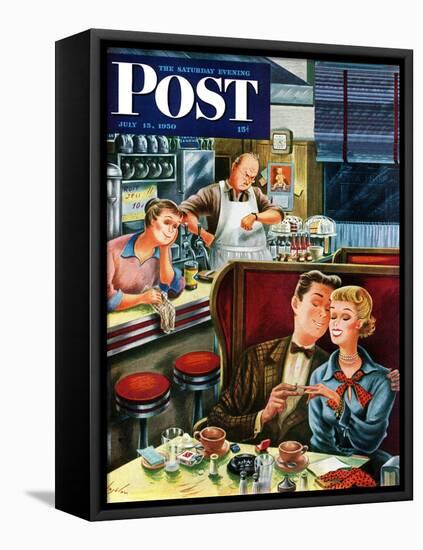 "Diner Engagement" Saturday Evening Post Cover, July 15, 1950-Constantin Alajalov-Framed Premier Image Canvas