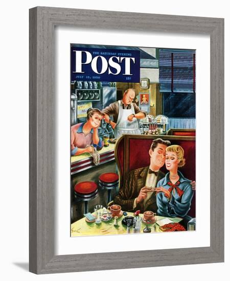 "Diner Engagement" Saturday Evening Post Cover, July 15, 1950-Constantin Alajalov-Framed Giclee Print