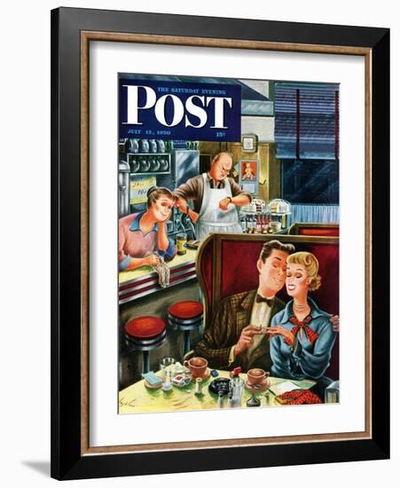 "Diner Engagement" Saturday Evening Post Cover, July 15, 1950-Constantin Alajalov-Framed Giclee Print