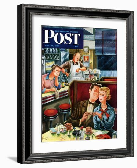 "Diner Engagement" Saturday Evening Post Cover, July 15, 1950-Constantin Alajalov-Framed Giclee Print