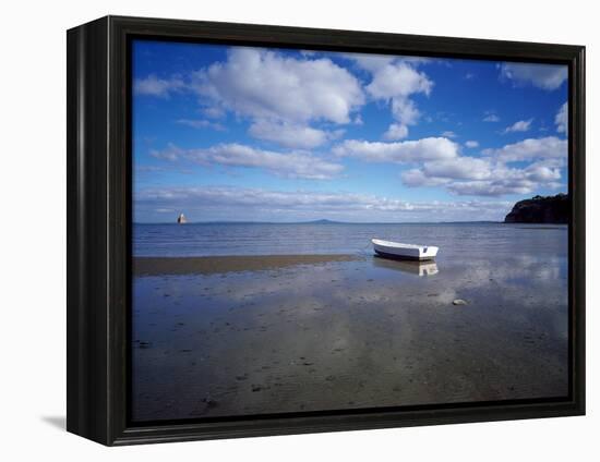 Dinghy on the Beach, Auckland, New Zealand-null-Framed Premier Image Canvas