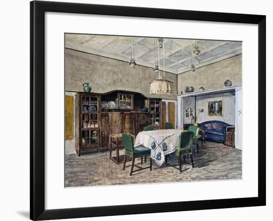 Dining Room in Munich, by Bertsch, Watercolor by Von Wihl, Germany, 20th Century-null-Framed Giclee Print