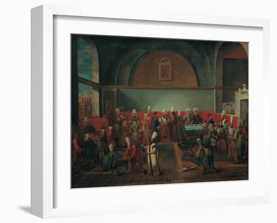 Dinner at the Palace in Honour of an Ambassador, 1720S-Jean-Baptiste Vanmour-Framed Giclee Print