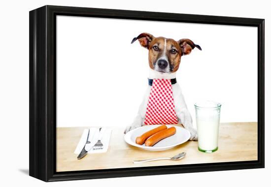 Dinner Meal at Table Dog-Javier Brosch-Framed Premier Image Canvas