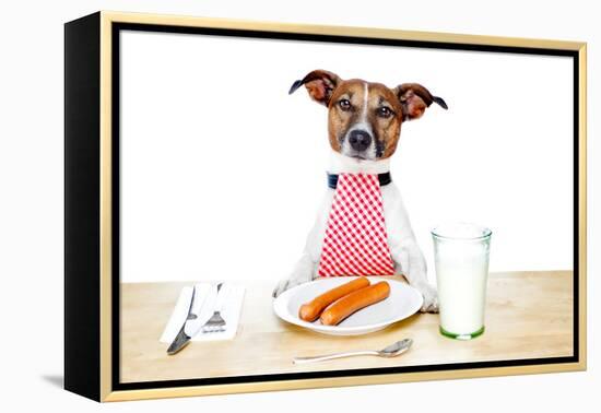 Dinner Meal at Table Dog-Javier Brosch-Framed Premier Image Canvas