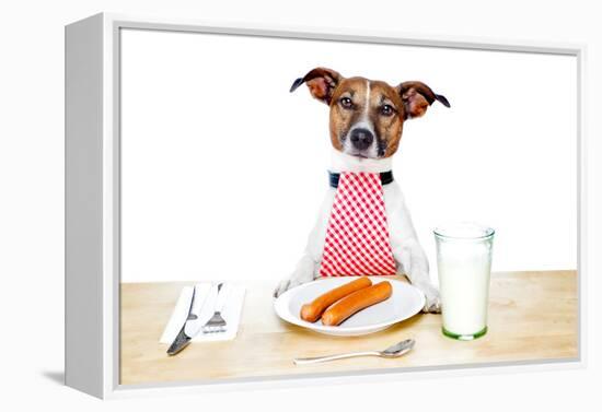 Dinner Meal at Table Dog-Javier Brosch-Framed Premier Image Canvas